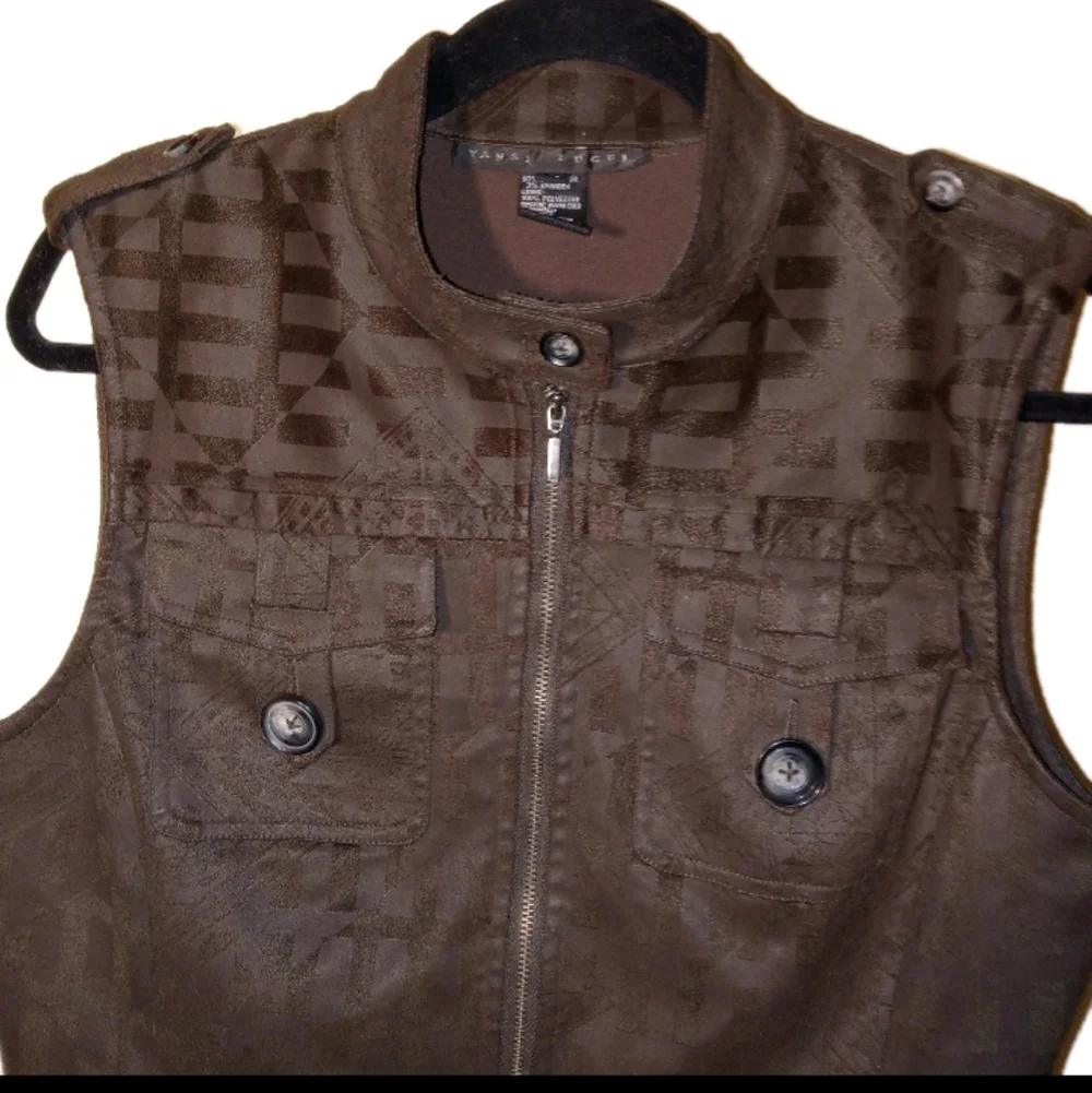 Yansi Fugel Brown Faux Suede Full Zip Vest Medium